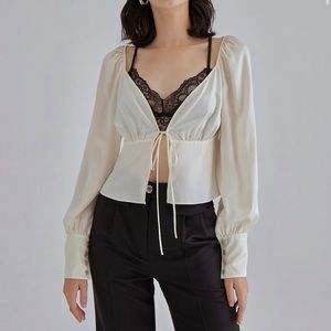 Silk Maison Gentle Pearl Long Sleeved Silk Top, Ivory 100% Mulberry Silk in XS